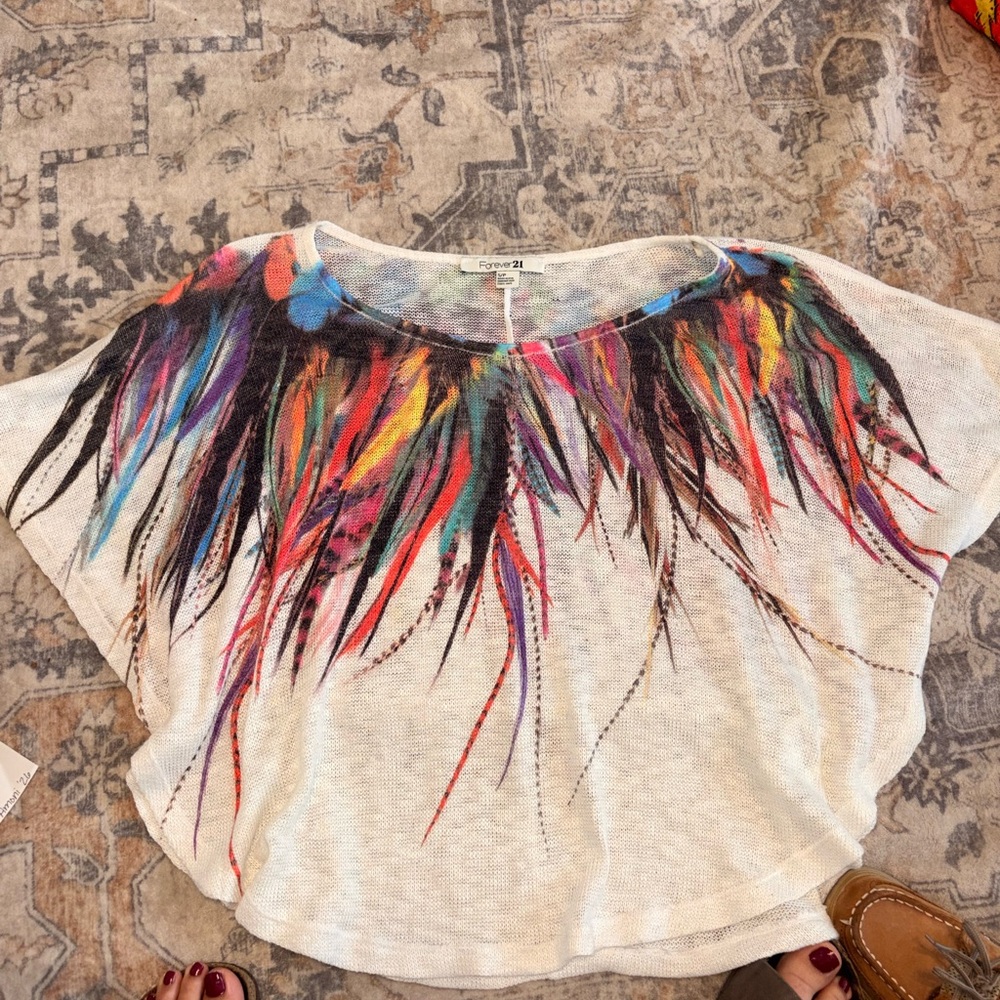 Forever 21 Multicolor Feather Print Blouse